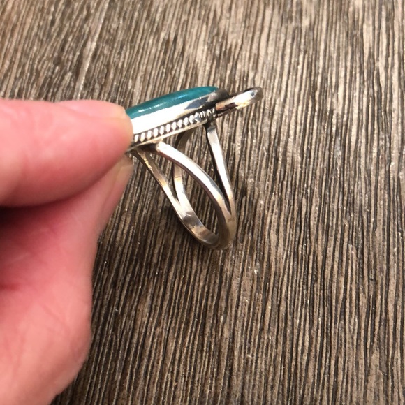 Vintage Marquise Shaped Turquoise Sterling Silver Ring Approx Size 9 - Picture 7 of 17